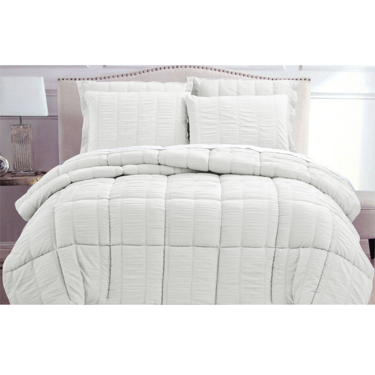 V442-ATX-COMFORTER-SEERSUCKER-WHITE-QS-79547-00 Hotel Living Seersucker Comforter Set Queen White - Image 1