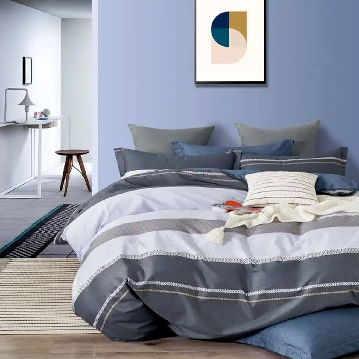 V442-ATX-QUILTCS-300TCPANI-CHARCOAL-KI-213257-00 Pani Charcoal Reversible Quilt Cover Set King - Image 1