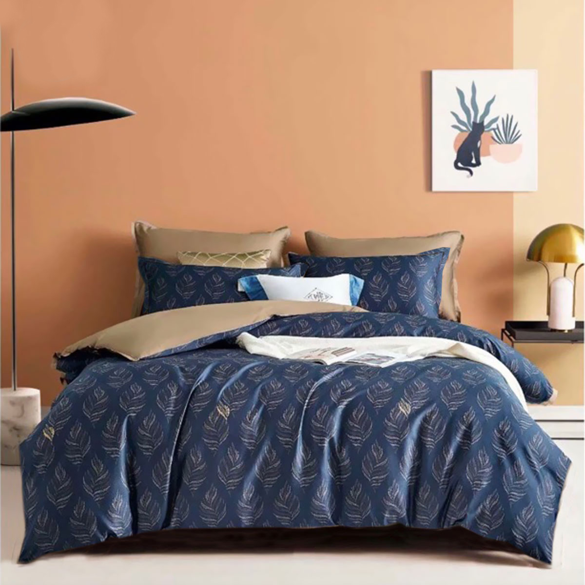 V442-ATX-QUILTCS-FOLIOLE-NAVY-QS-79468-00 400TC Cotton Sateen Quilt Cover Set Foliole Queen - Image 1