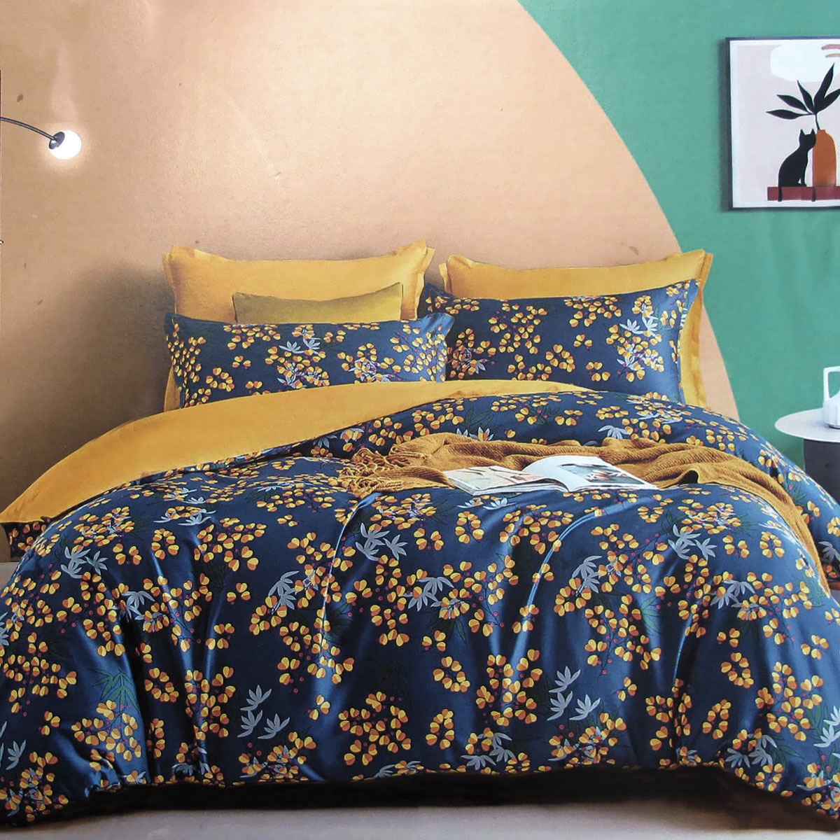 V442-ATX-QUILTCS-XANTHIA-NAVY-QS-202503121035-00 400TC Cotton Sateen Quilt Cover Set Xanthia Queen - Image 1