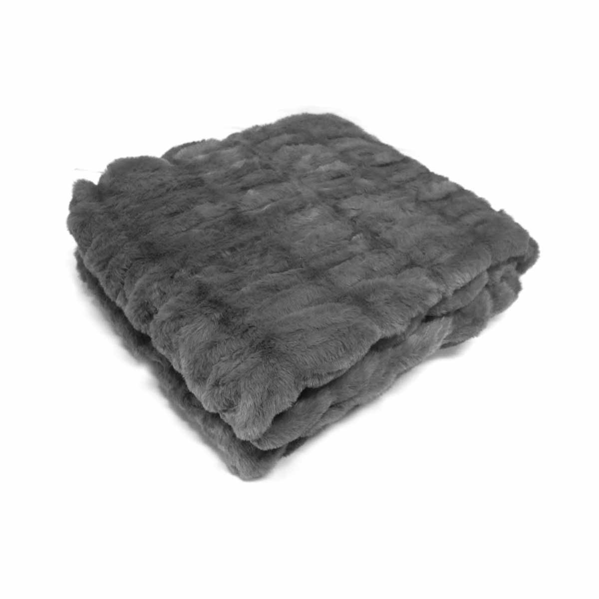 V442-ATX-THROW-HARPER-CHARCOAL-RE-202506241232-00 Harper Soft Ruched Pattern Faux Fur Throw Rug 127 x 152 cm Charcoal - Image 1