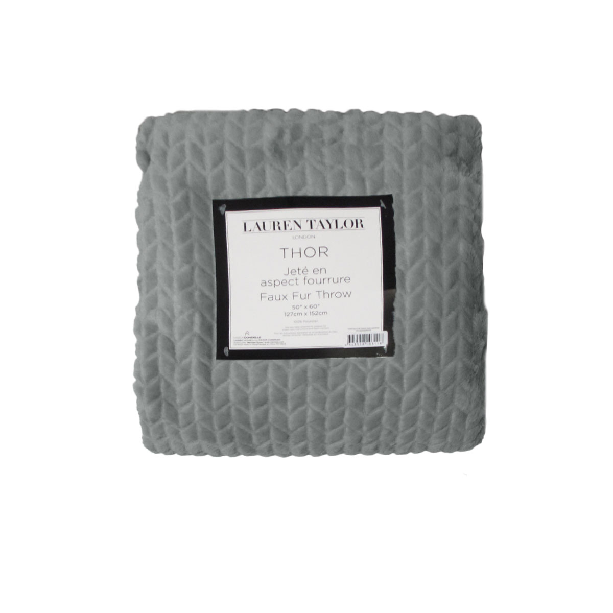 V442-ATX-THROW-HERRINGBONE-GREY-RE-79411-00 Herringbone Faux Fur Throw Rug Grey - Image 1