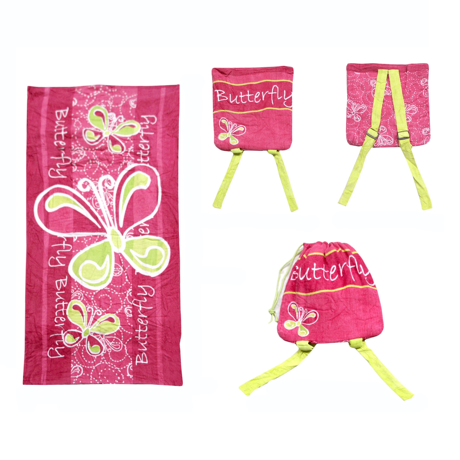 V442-ATX-TOWEL-2IN1BUTTERFLY-PINK-RE-79361-00 Kids Beach Towel N Bag Butterfly - Image 1