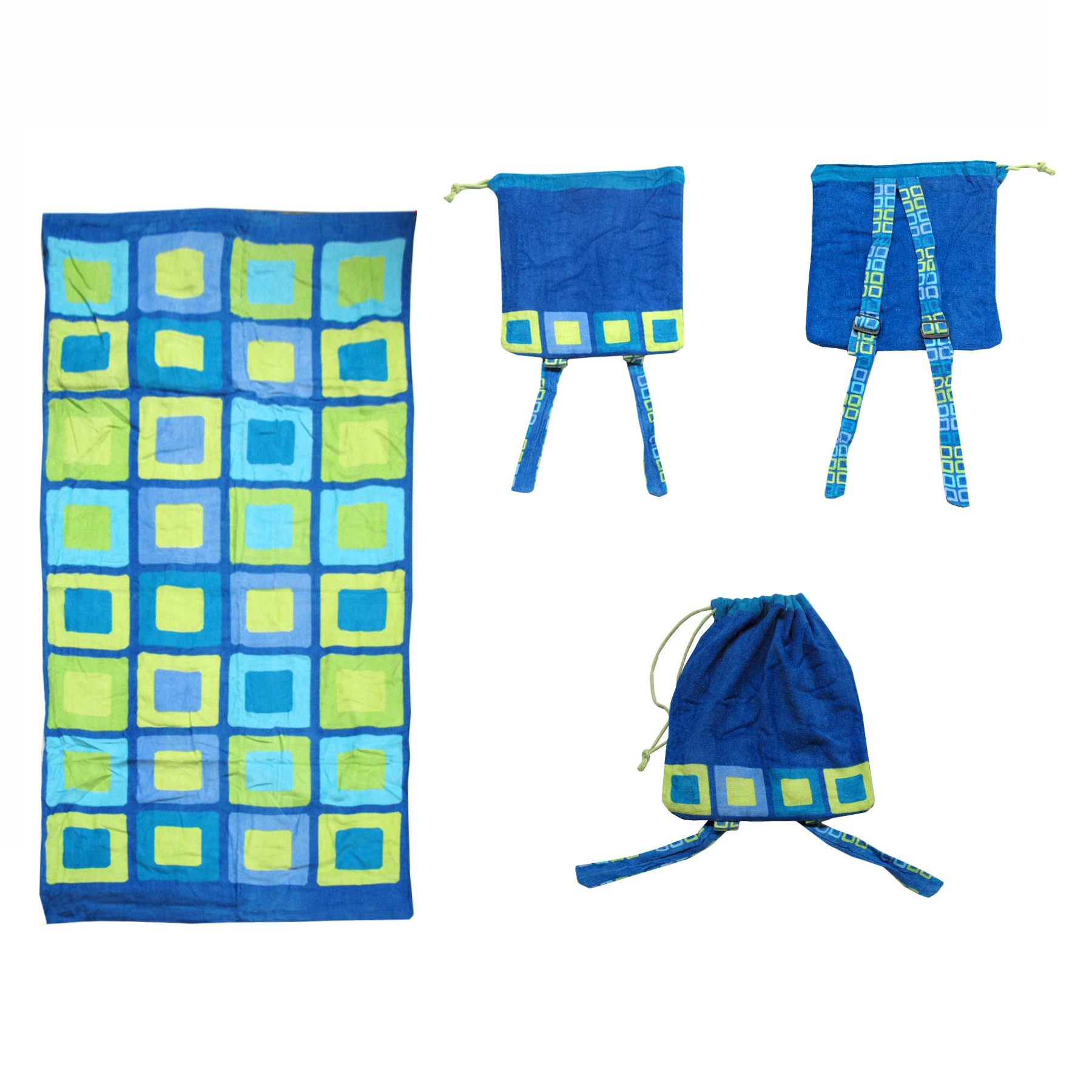 V442-ATX-TOWEL-2IN1CUBES-BLUE-RE-79360-00 Kids Beach Towel N Bag Cubes - Image 1