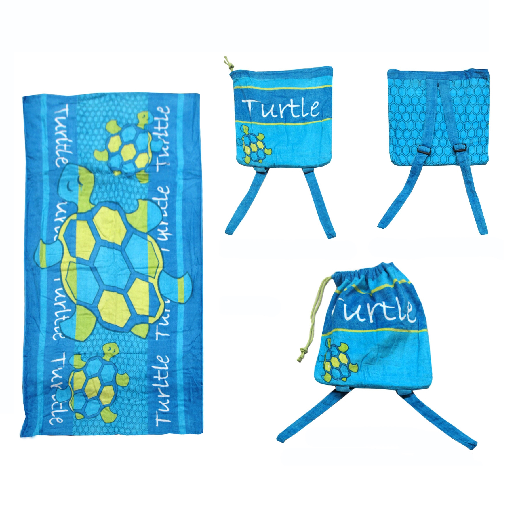 V442-ATX-TOWEL-2IN1TURTLE-BLUE-RE-79356-00 Kids Beach Towel N Bag Turtle - Image 1
