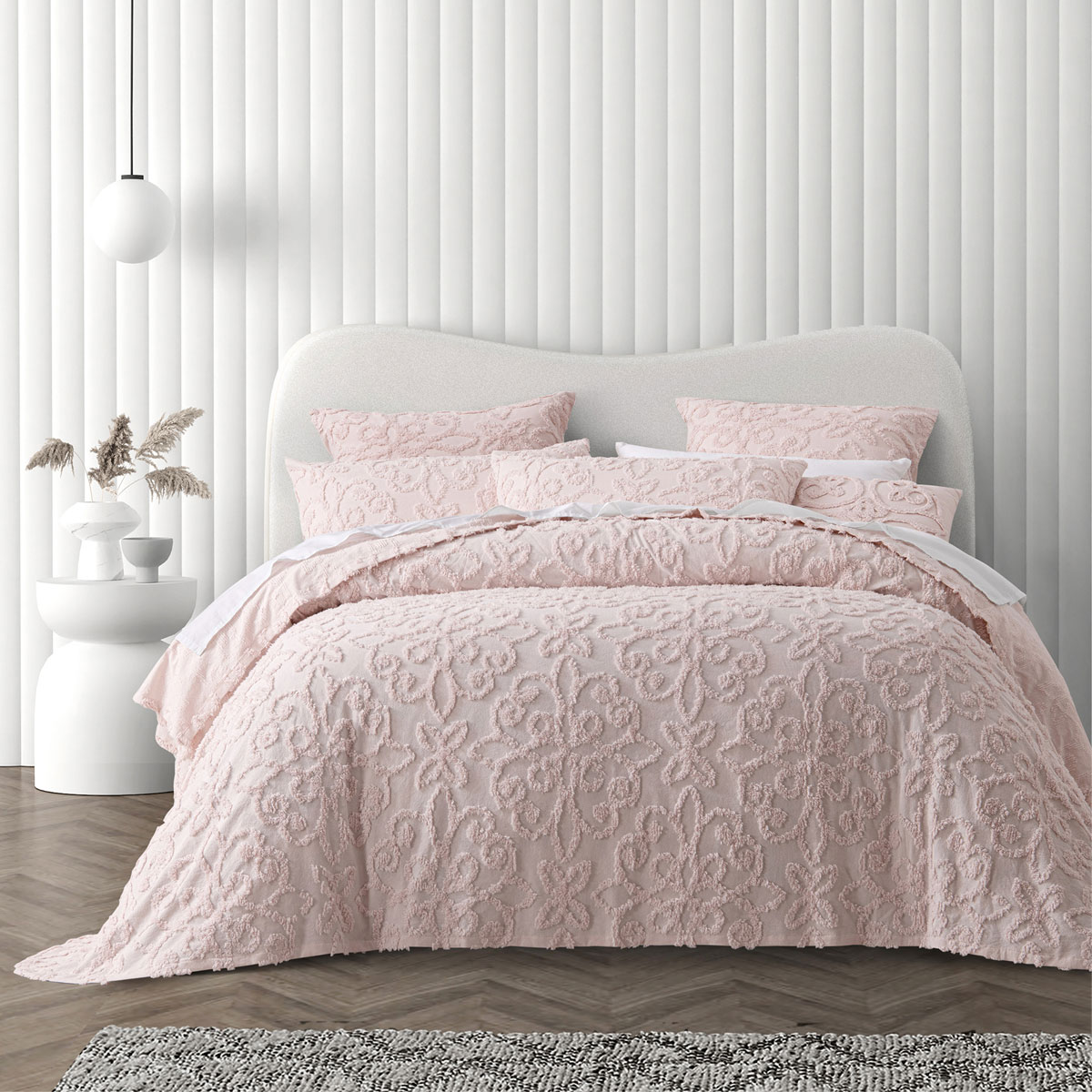 V442-BCA-BEDSPREAD-ELLA-BLUSH-QS-213206-00 Bianca Ella Blush Cotton Chenille Floral Bedspread Set Queen - Image 1