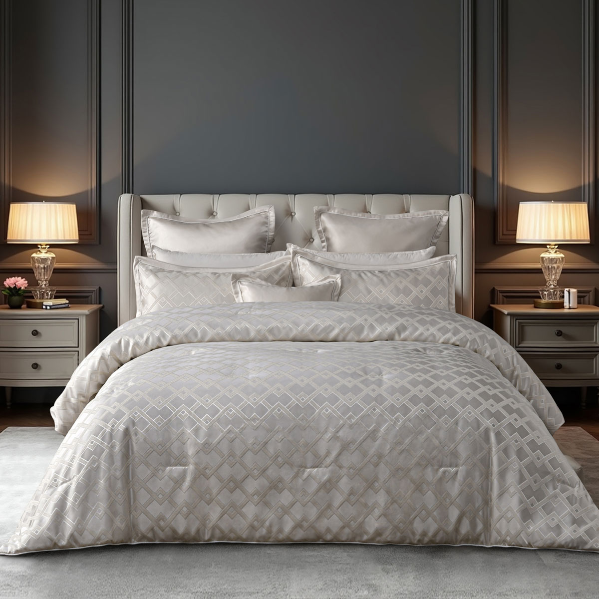 V442-BCA-COMFORTER-FIRENZE-PEARL-KI-202507031626-00 Bianca Firenze Pearl 6 Pcs Jacquard Geometric Comforter Set Queen/King - Image 1