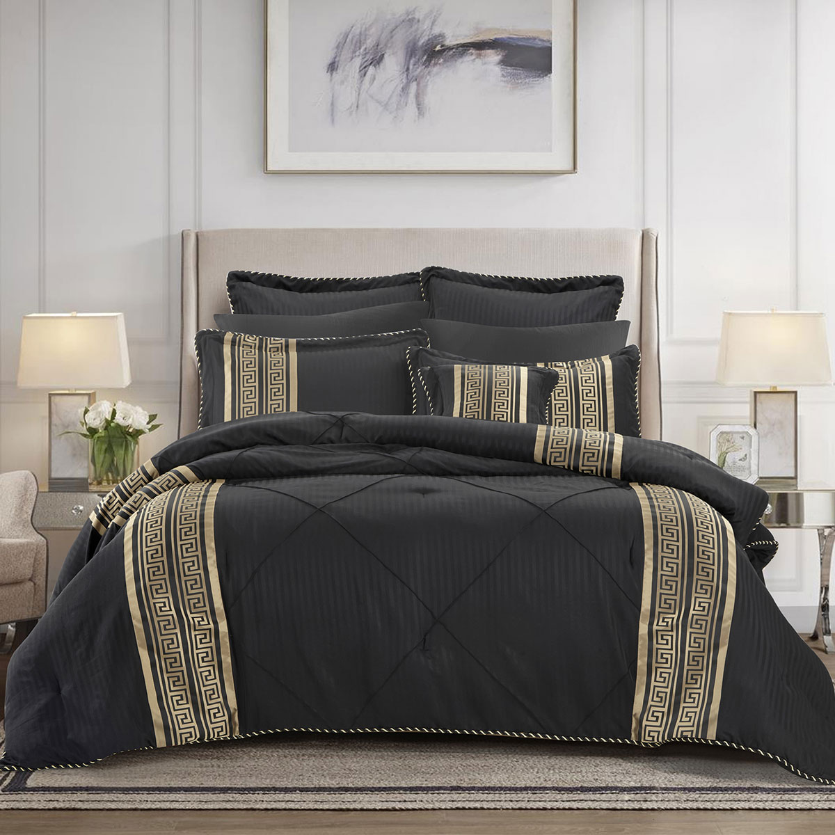 V442-BCA-COMFORTER-RAFFAELLO-BLACK-KI-202507031626-00 Bianca Raffaello Black 6 Pcs Jacquard Comforter Set Queen/King - Image 1