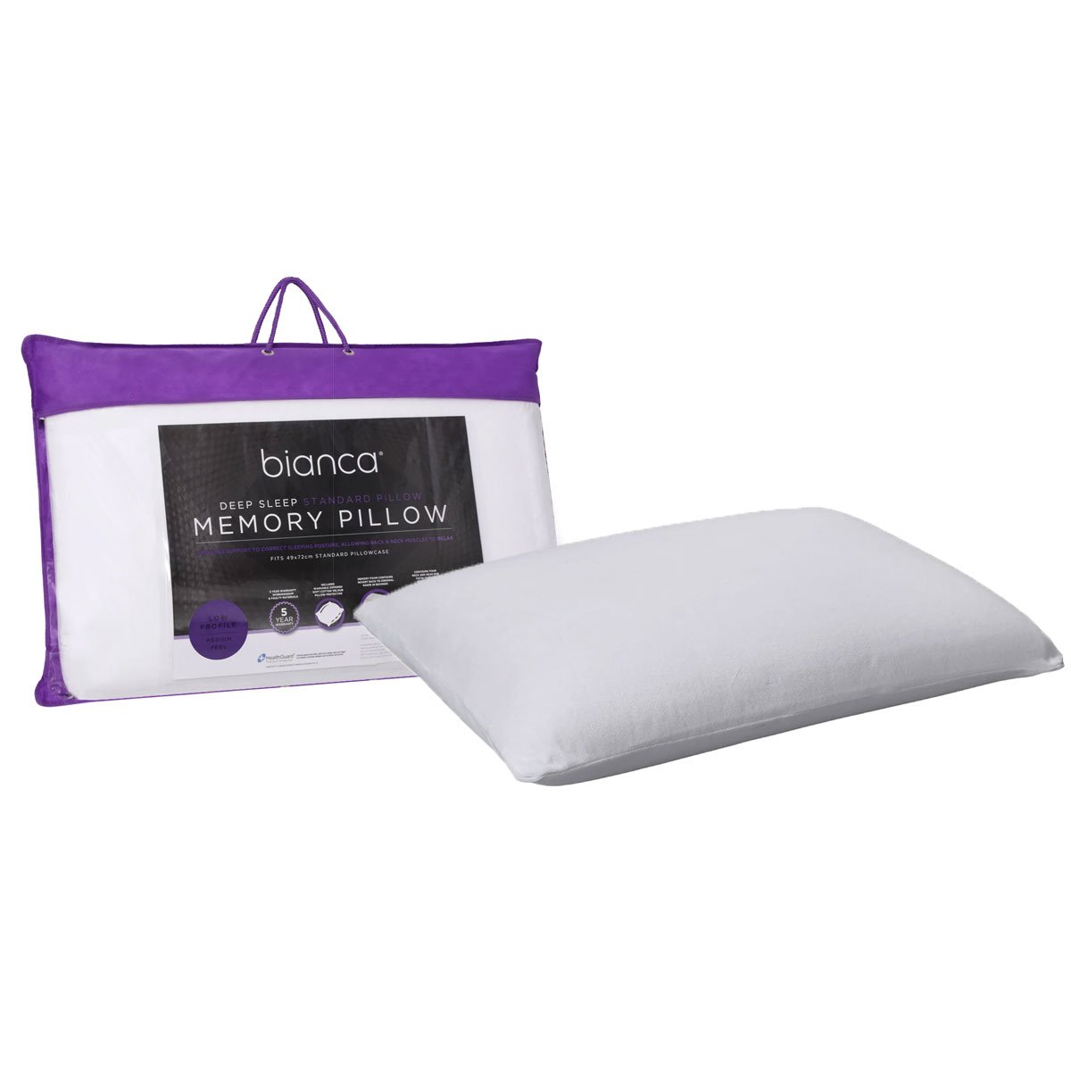 V442-BCA-PILLOW-MFLOWWHITE-ST-202833-00 Bianca Memory Foam Low Profile Standard Pillow 65 x 40 cm - Image 1