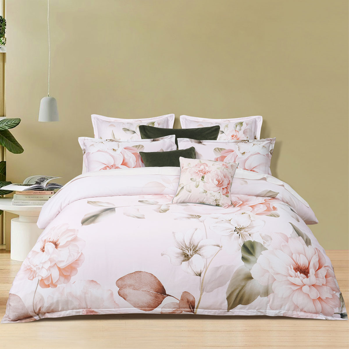 V442-BCA-QUILTCS-LAYLA-WHITE-QS-213149-00 Bianca Layla White Floral Printed Cotton Sateen Quilt Cover Set Queen - Image 1