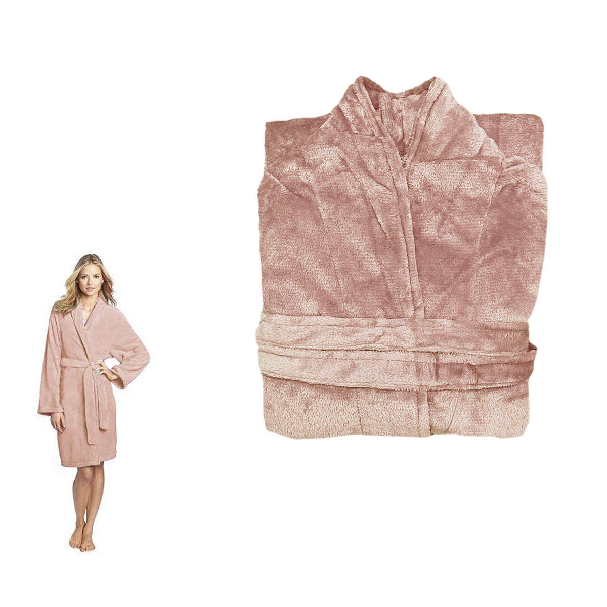 V442-BZO-BATHROBE-PLUSH-DUSTYROSE-XL-97846-00 190GSM Ultra Soft Plush Fleece Bath Robe Dusty Rose XL - Image 1