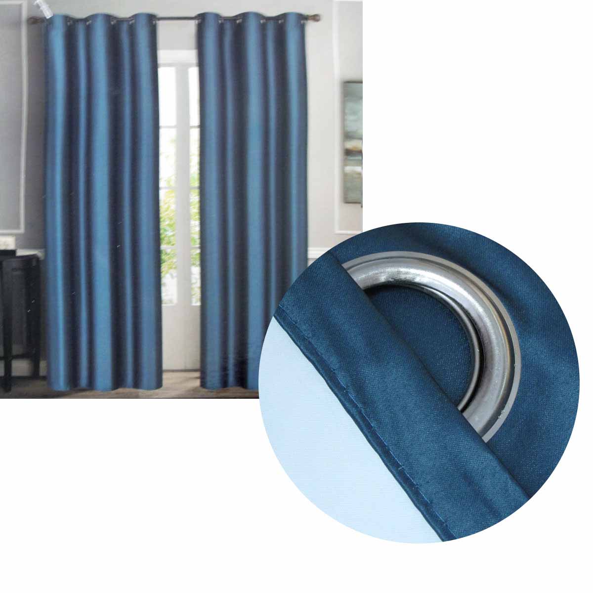 V442-BZO-CURTAIN-HUDSONEYELET-DENIM-RE-215472-00 Emporio Hudson Pair of Coated Back Blockout Eyelet Curtains 137 x 213cm each Denim - Image 1