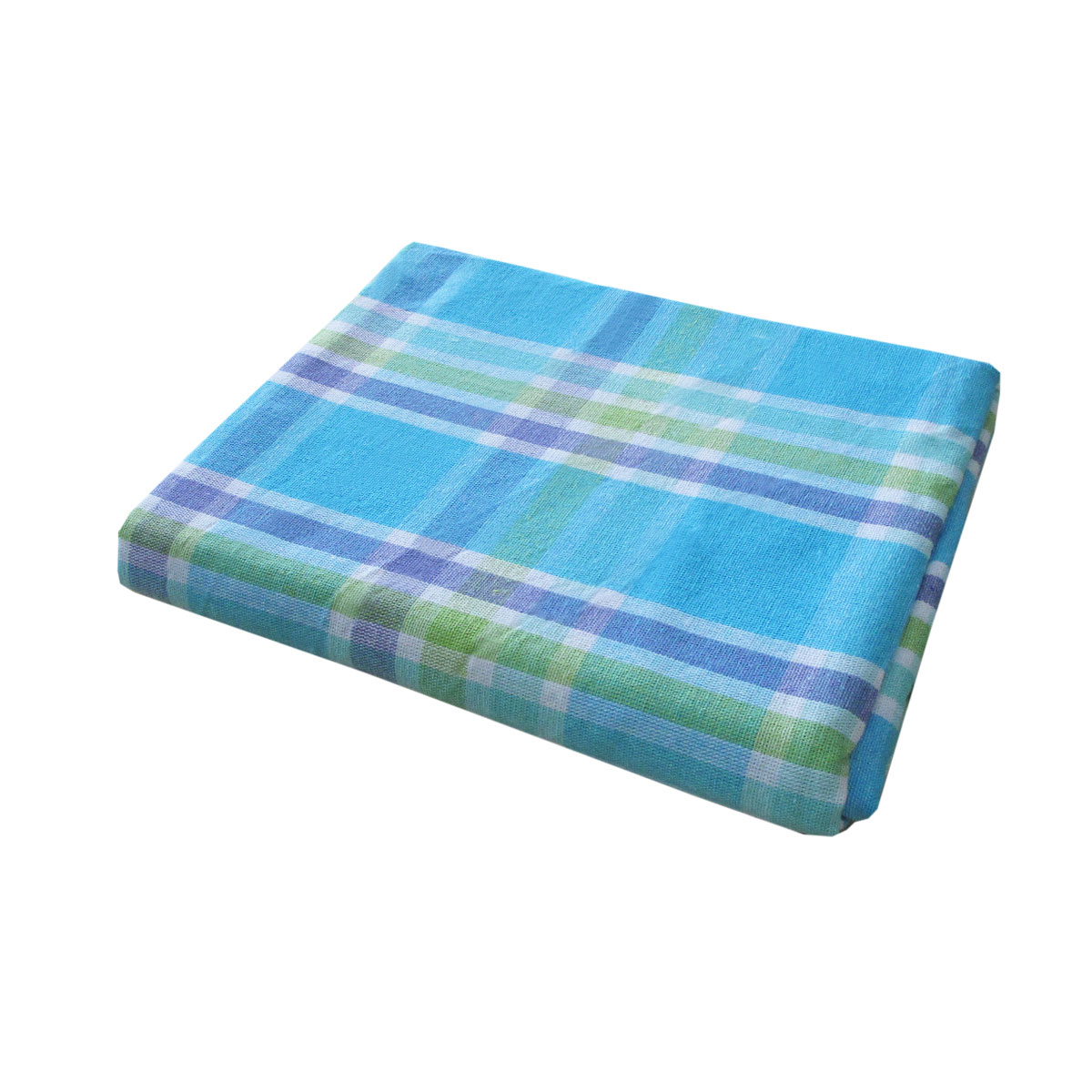 V442-BZO-TABLEC-PLAIDCHECKS180-BLUE-RD-97883-00 Cotton Plaid Checks Round Table Cloth 180cm Diameter Blue - Image 1