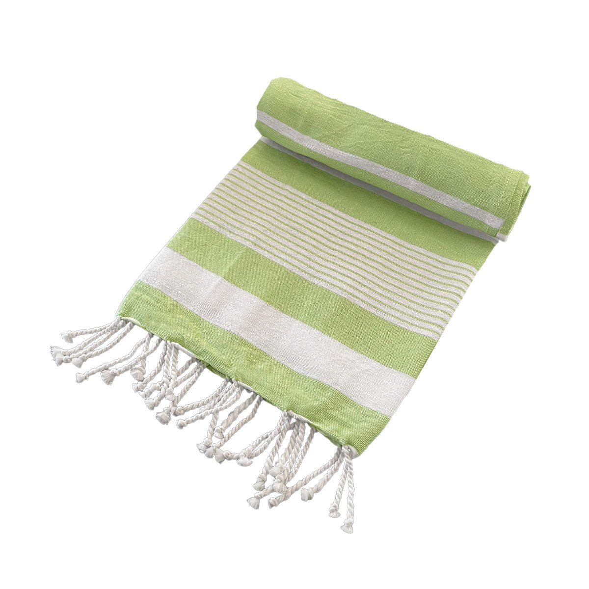 V442-BZO-TOWEL-TURKISH-GREEN-RE-97810-00 Cotton Rich Large Turkish Beach Towel with Tassels 80cm x 155cm Green - Image 1
