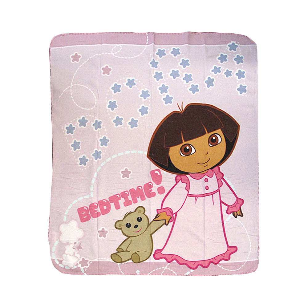 V442-CAP-THROW-DORABEDTIME-PINK-RE-97926-00 Caprice Polar Fleece Throw Rug Dora Explorer Bed Time 127 x 152 cm - Image 1