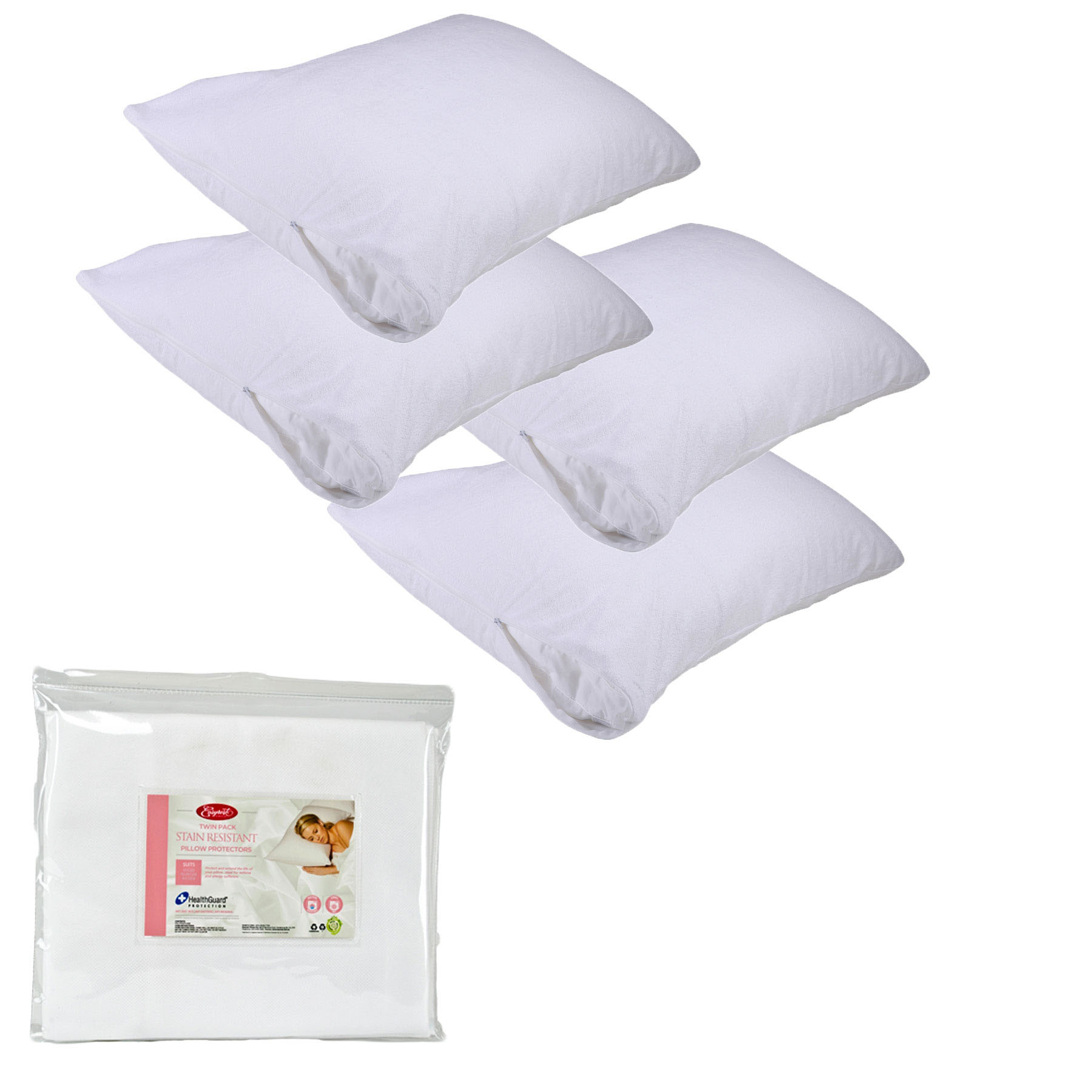 V442-ERT-PILLOWP-STAINRESISITANT-WHITE-ST-78081-00 Easyrest Stain Resistant Standard Pillow Protectors 4 Pack - Image 1