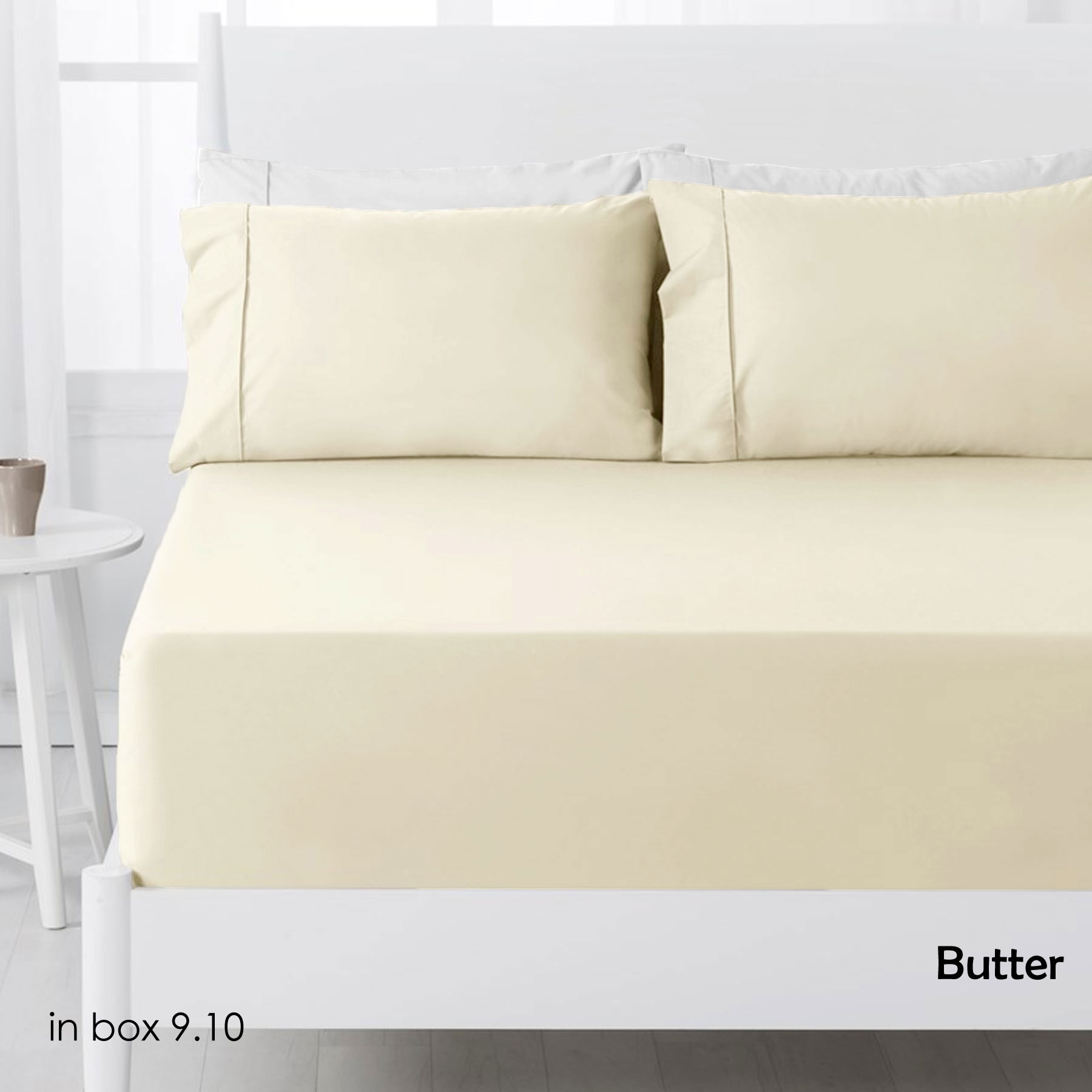 V442-GHT-SHEETS-250TCCOMBO-BUTTER-DS-104306-00 Hotel Living 250TC Polyester Cotton Fitted Sheet Set Butter Double - Image 1