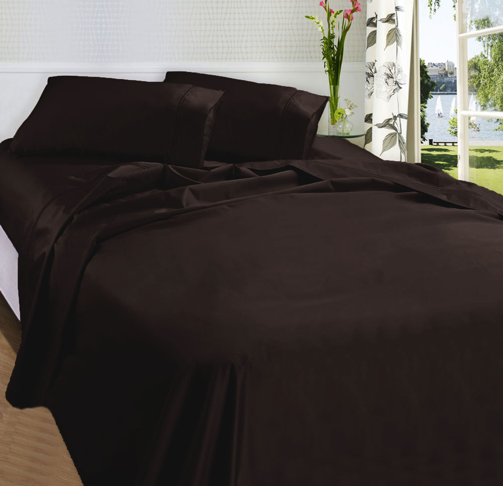 V442-GHT-SHEETS-FIELDCREST-CHOCOLATE-QS-104307-00 Fieldcrest 875TC Egyptian Cotton Sateen Sheet Set Chocolate Queen - Image 1