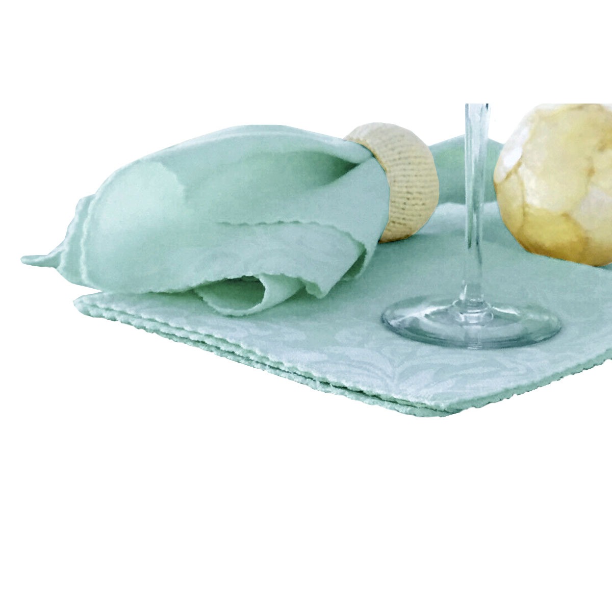 V442-GNA-MISC-DAMASKSETOF6NPKINS-TURQUOISE-SQ-141589-00 Set of 6 Damask Embossed Polyester Cotton Napkins Light Turquoise 40 x 40cm - Image 1