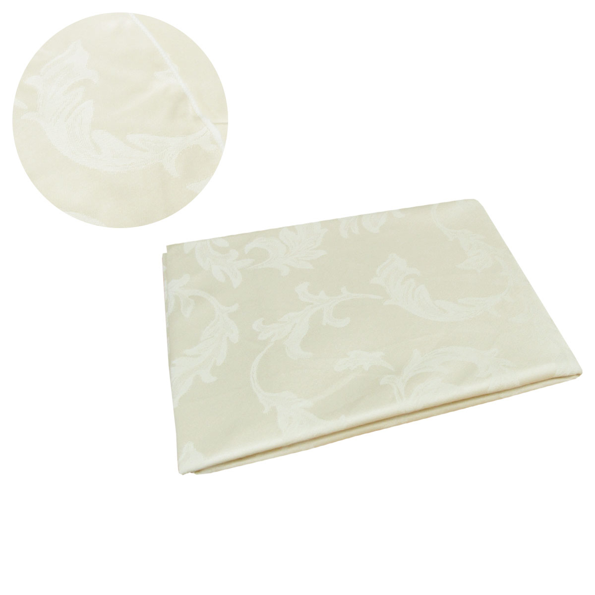V442-GNA-TABLEC-24LEAF180-CREAM-RD-144604-00 Damask Jacquard Polyester Tablecloth 180cm Round Leaf Cream - Image 1