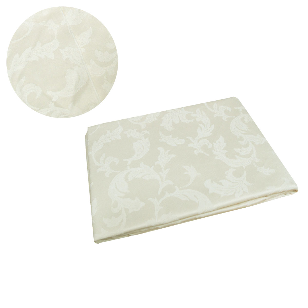 V442-GNA-TABLEC-24SMALLLEAF180-CREAM-RD-144597-00 Damask Jacquard Polyester Tablecloth 180cm Round Small Leaf Cream - Image 1