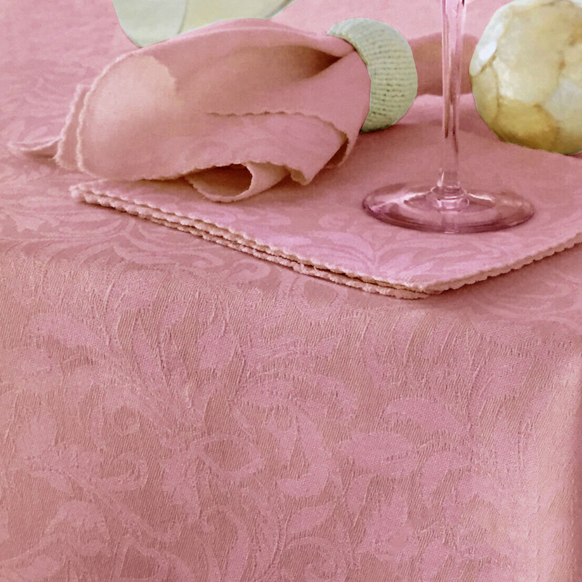 V442-GNA-TABLEC-DAMASK-180SQ-BLOSSOMPINK-143824-00 Damask Embossed Tablecloth 180 x 180 cm Blossom Pink - Image 1