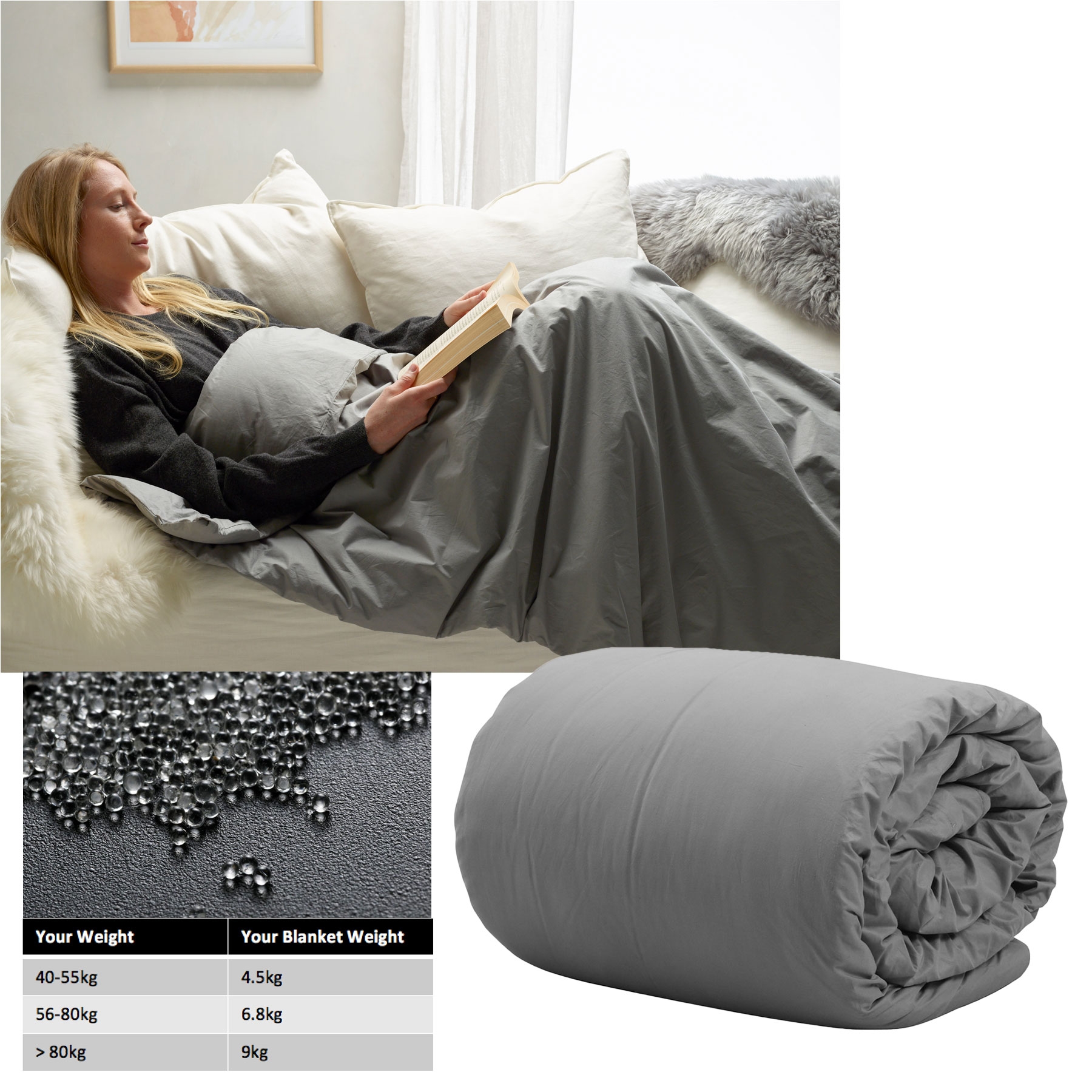 V442-HIN-BLANKET-CALMING68KG-GREY-SB-83259-00 Accessorize Weighted Calming Blanket 6.8kg Single - Image 1