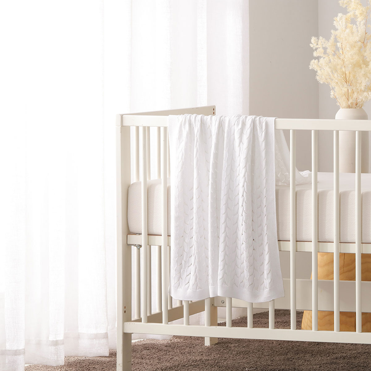 V442-HIN-BLANKET-LYLABABY-WHITE-CT-83747-00 Little Gem Lyla White Cotton Baby Blanket 75 x 100 cm - Image 1