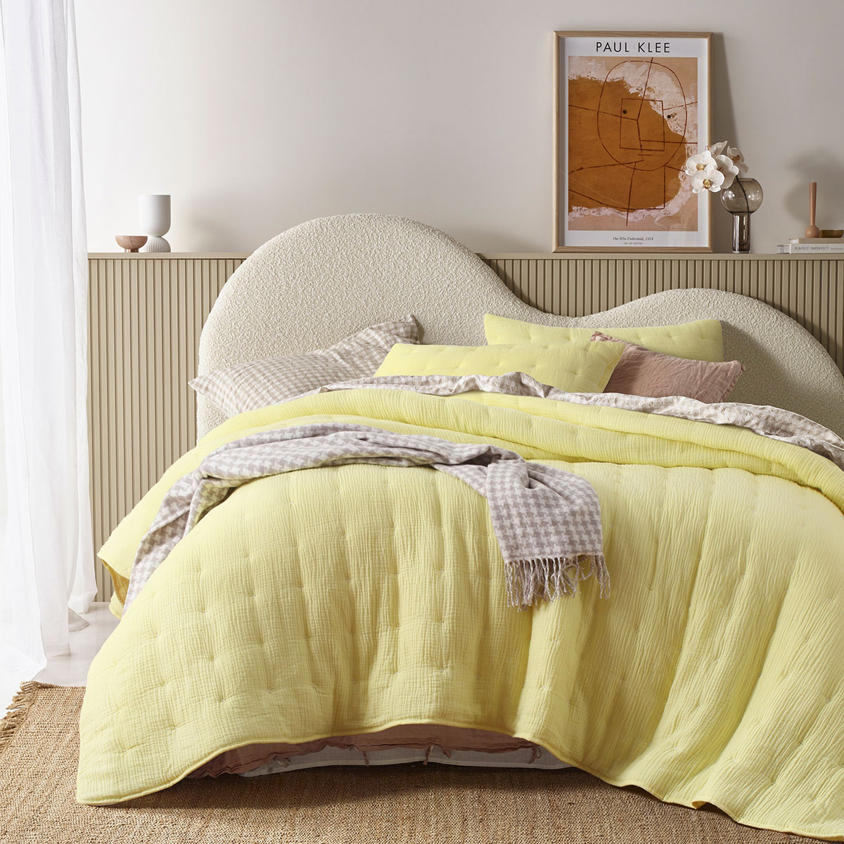 V442-HIN-COMFORTER-HUGO-BUTTER-QS-83702-00 Vintage Design Homewares 3 Piece Hugo Cotton Gauze Quilted Comforter Set Butter Queen - Image 1