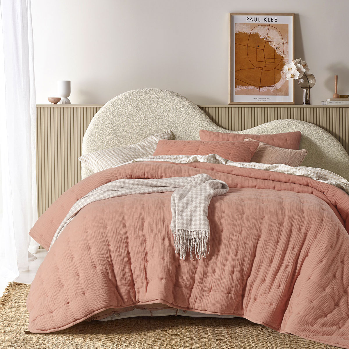 V442-HIN-COMFORTER-HUGO-CLAY-QS-83706-00 Vintage Design Homewares 3 Piece Hugo Cotton Gauze Quilted Comforter Set Clay Queen - Image 1