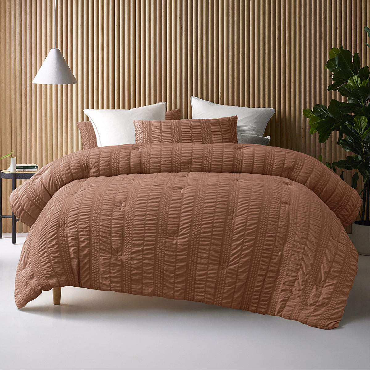 V442-HIN-COMFORTER-SEERSUCKER-TABACCO-QS-202502280852-00 Accessorize Seersucker Tobacco 3 Piece Comforter Set Queen - Image 1