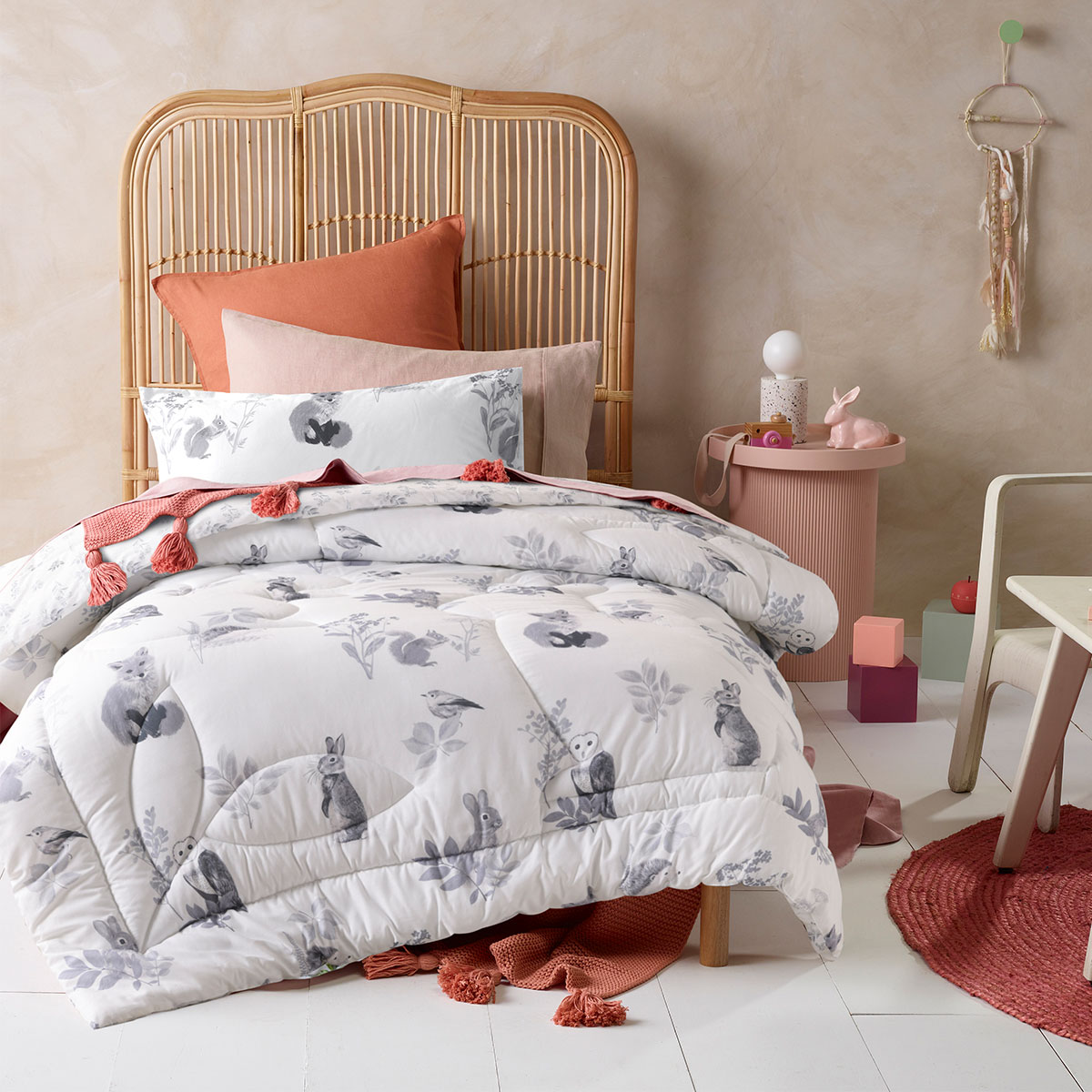 V442-HIN-COMFORTER-WOODLAND-WHITE-SB-202502280845-00 Happy Kids Woodland White 2 Piece Comforter Set Single - Image 1