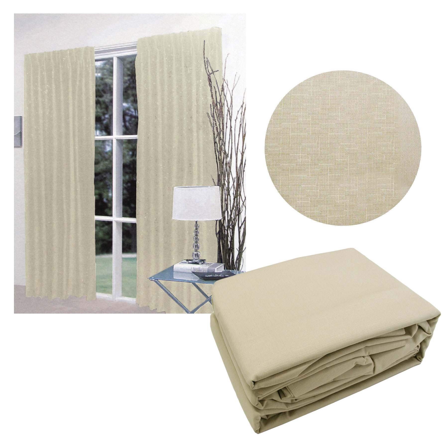 V442-HIN-CURTAIN-FAUXLINEN240CM-LINEN-RE-213274-00 Home Innovations Pair of Faux Linen Blockout Pinch Pleat Curtains Linen to Fit 240 x 221cm - Image 1