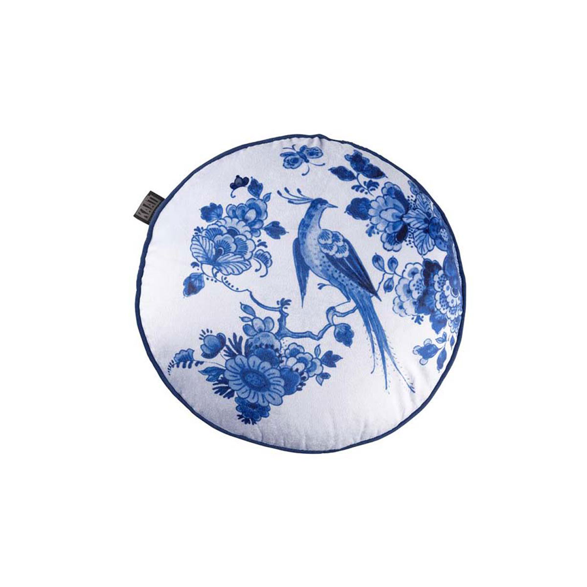 V442-HIN-CUSHION-BIRD-BLUE-RD-83678-00 Bedding House Blue Bird Round Filled Cushion 40cm Diameter - Image 1