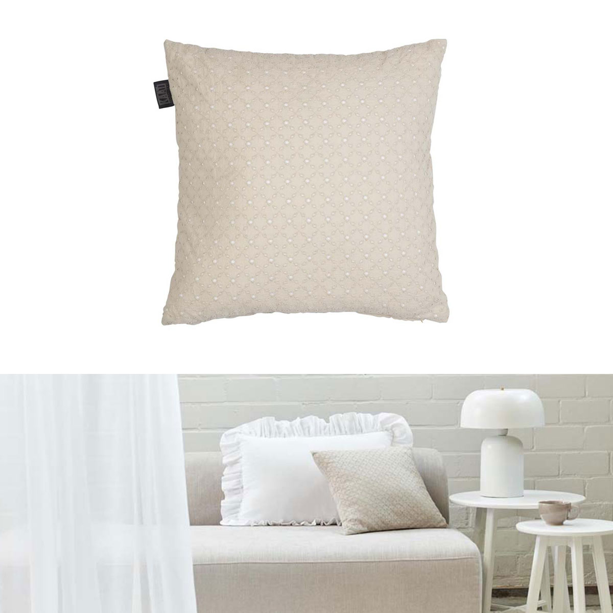 V442-HIN-CUSHION-CHELSY-SAND-SQ-83404-00 Bedding House Chelsy Sand Square Filled Cushion 40cm x 40cm - Image 1