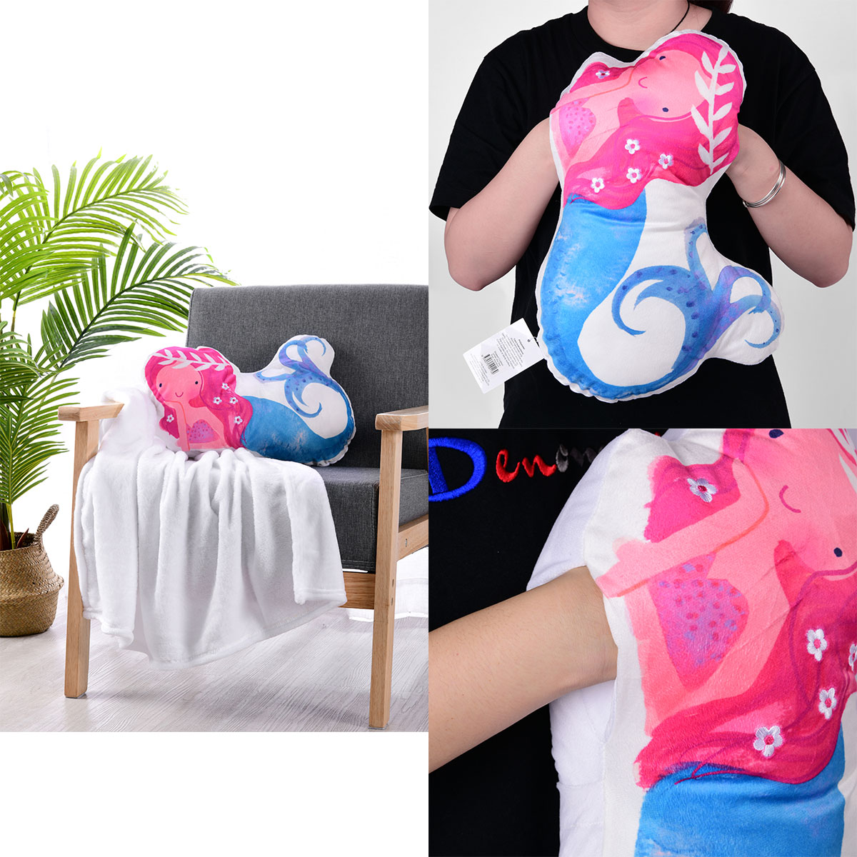 V442-HIN-CUSHION-NOVELTY-MERMAID-SH-82960-00 Happy Kids Mermaid Novelty Cushion/Throw - Image 1