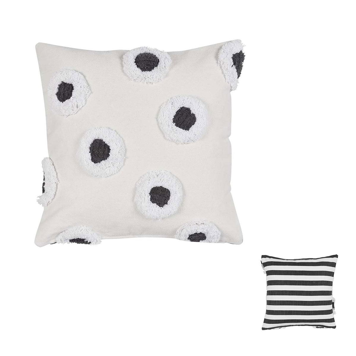 V442-HIN-CUSHION-STRIPEANDEYE-NATURAL-SQ-83669-00 VTWonen Stripe and Eye Natural Square Filled Cushion 50cm x 50cm - Image 1