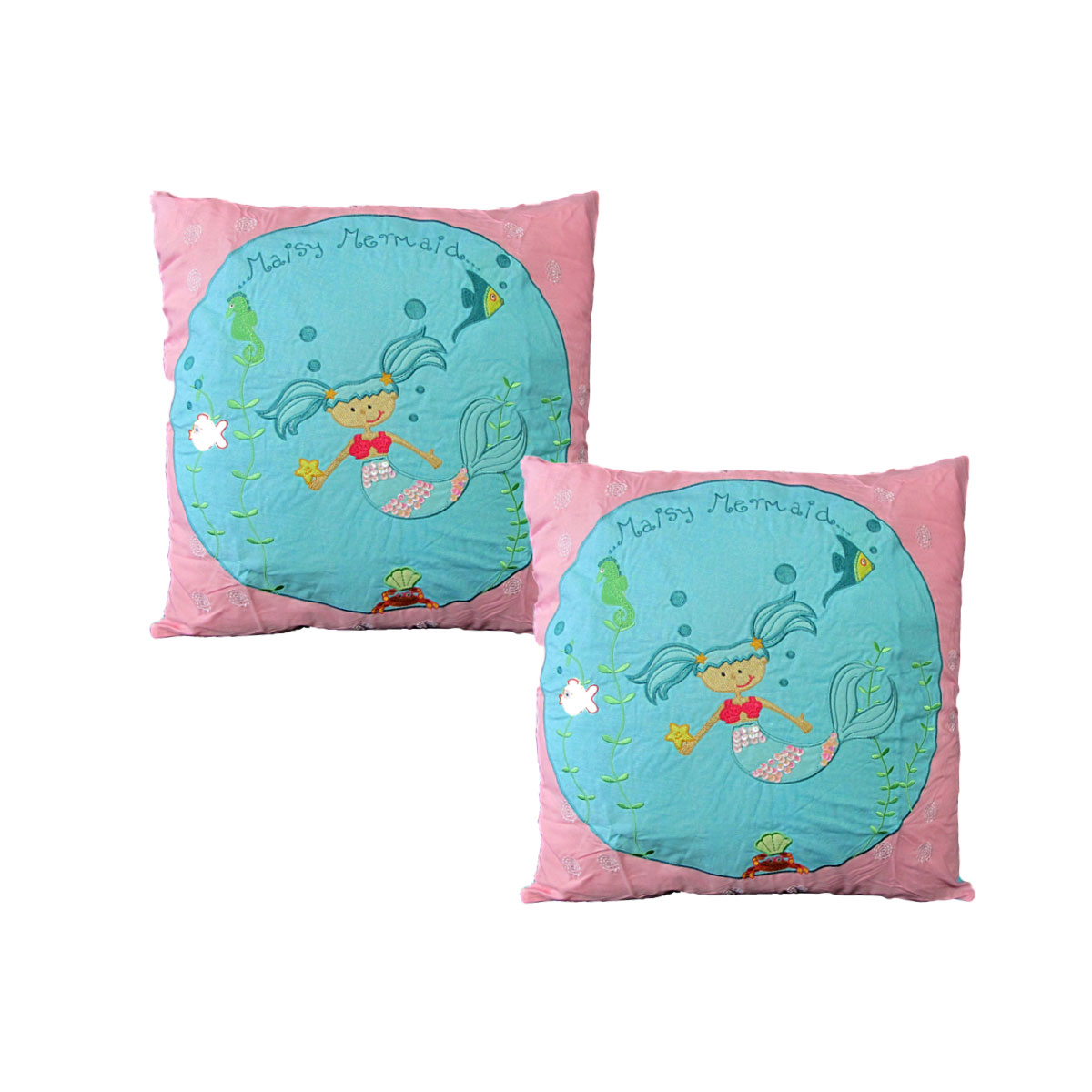V442-HIN-CUSHIONC-PACKOF2MERMAID-PINK-SQ-206147-00 Pack of 2 Shelley Mermaid Embroidered Cushion Covers 43 x 43 cm - Image 1