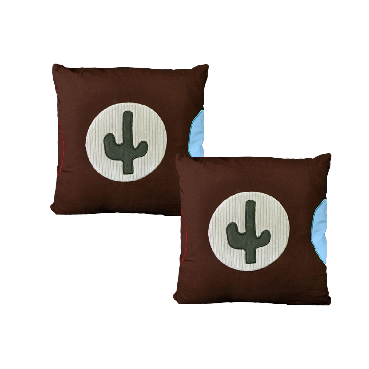 V442-HIN-CUSHIONC-PACKOF2WILDWEST-BROWN-SQ-206148-00 Pack of 2 Wild West Embroidered Cushion Covers 43 x 43 cm - Image 1