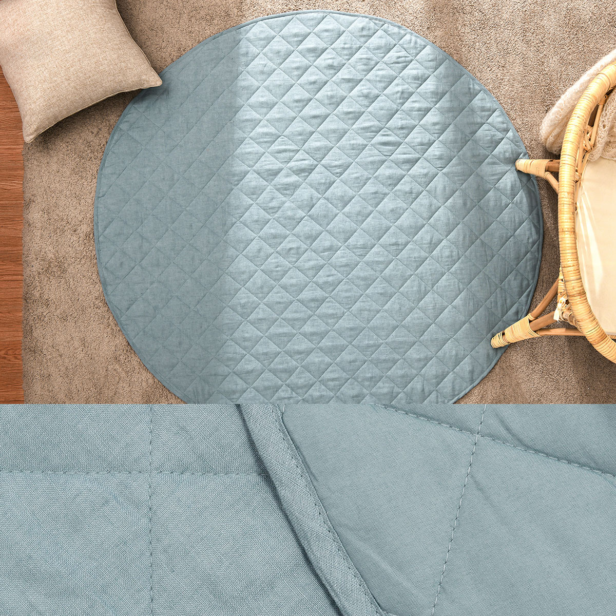 V442-HIN-MISC-BABYPLAYMAT-CAPRI-RD-83756-00 Little Gem Round Linen Cotton Baby Play Mat Capri 130cm Diameter - Image 1