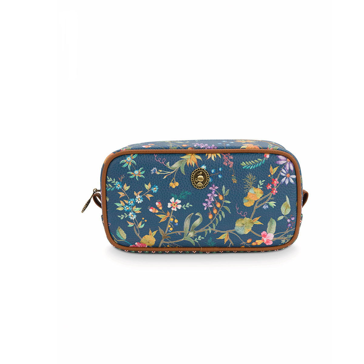 V442-HIN-MISC-COSMETICFLEURSS-DARKBLUE-SQ-82778-00 PIP Studio Petites Fleurs Dark Blue Small Square Cosmetic Bag - Image 1