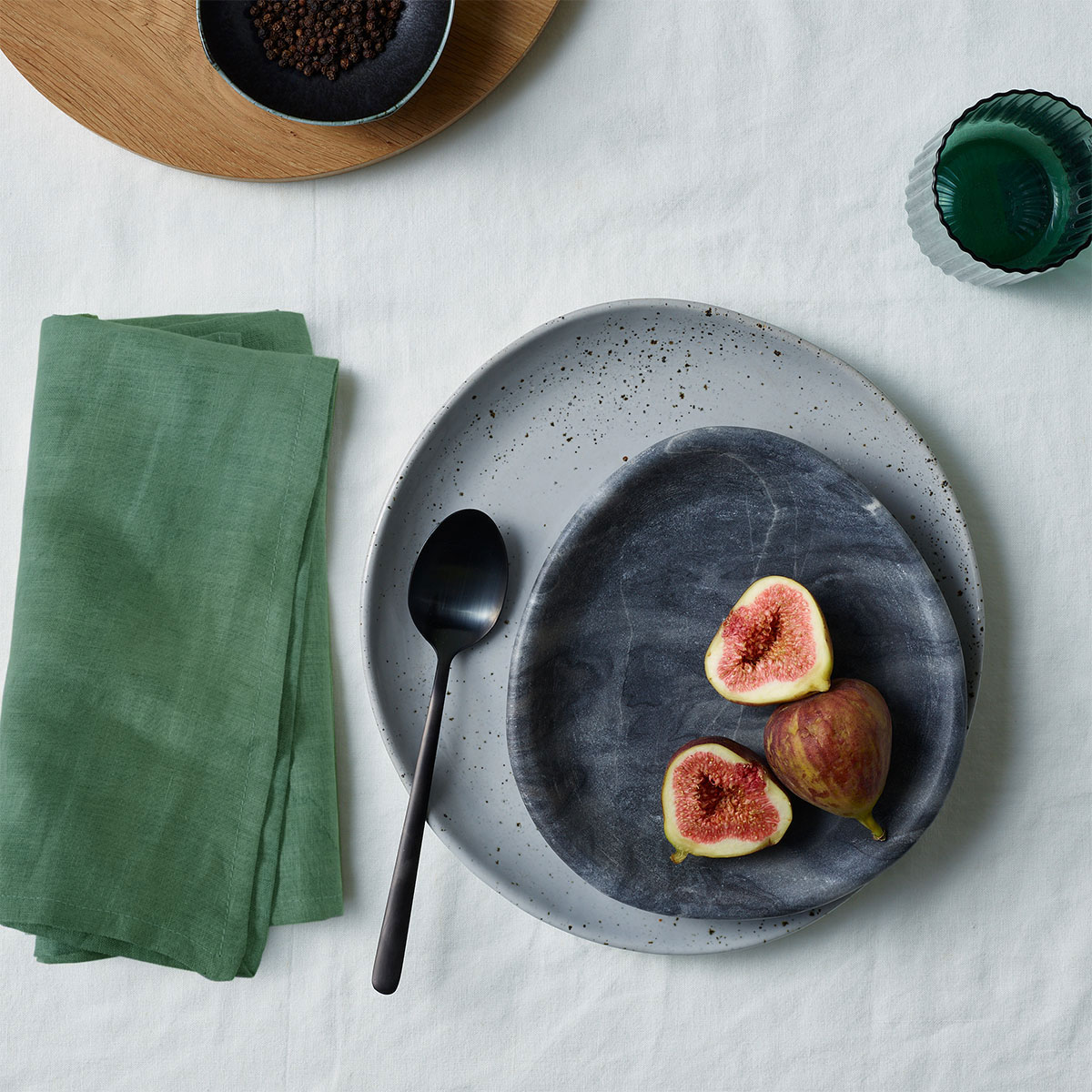 V442-HIN-MISC-SETOF4LINENNAPKINS-MIST-SQ-90131-00 Vintage Design Homewares Set of 4 French Linen Napkins Mist - Image 1