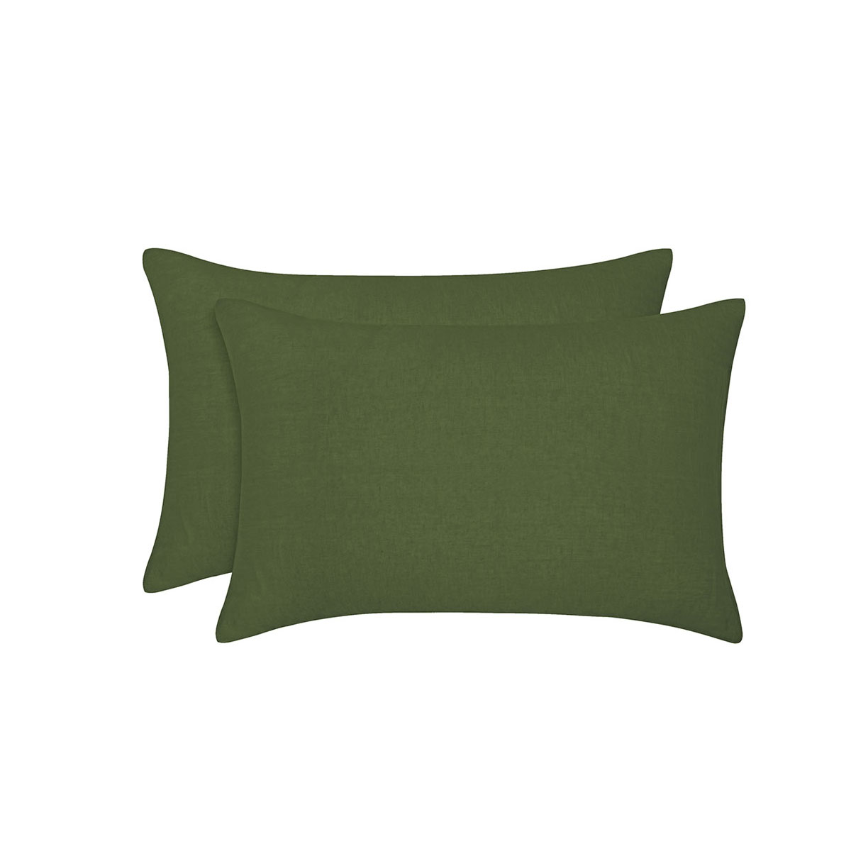 V442-HIN-PILLOWC-FRENCHLINEN-OLIVE-ST-83766-00 Vintage Design Homewares Pair of Olive French Linen Standard Pillowcases 48 x 73cm - Image 1