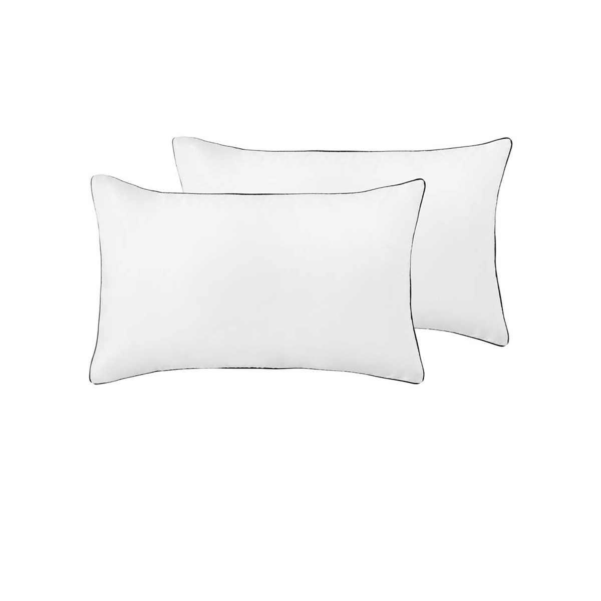 V442-HIN-PILLOWC-HOTELPIPED-WHITEBLACK-ST-90066-00 Accessorize Pair of White/Black Piped Hotel Deluxe Cotton Standard Pillowcases - Image 1