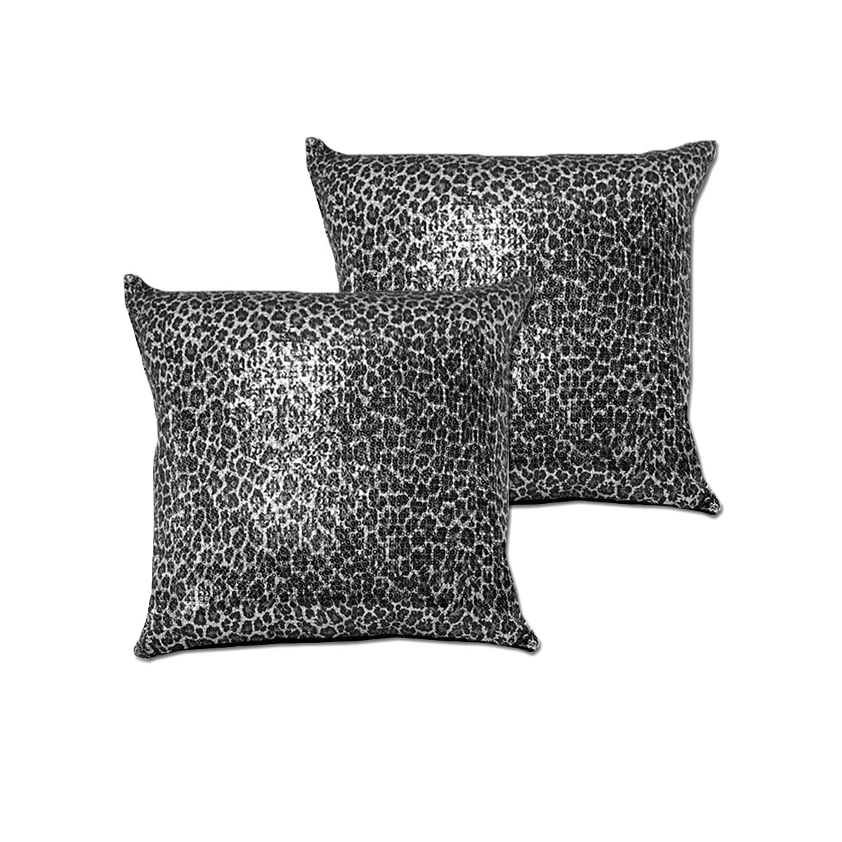 V442-HIN-PILLOWC-LEOPARDSEQUINED-BLACK-EU-82916-00 Accessorize Pair of Leopard Black Sequined European Pillowcases - Image 1