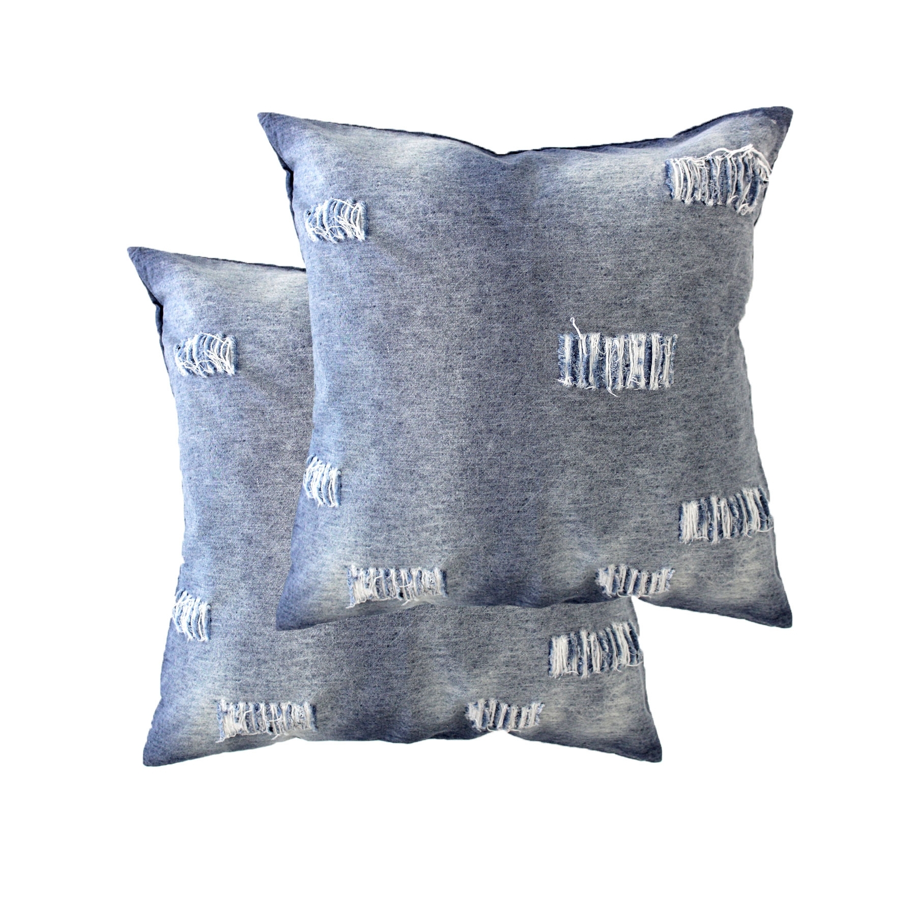 V442-HIN-PILLOWC-STONEWASHED-DENIM-EU-82333-00 Accessorize Pair of Stonewashed Denim Ripped Linen Cotton European Pillowcases - Image 1