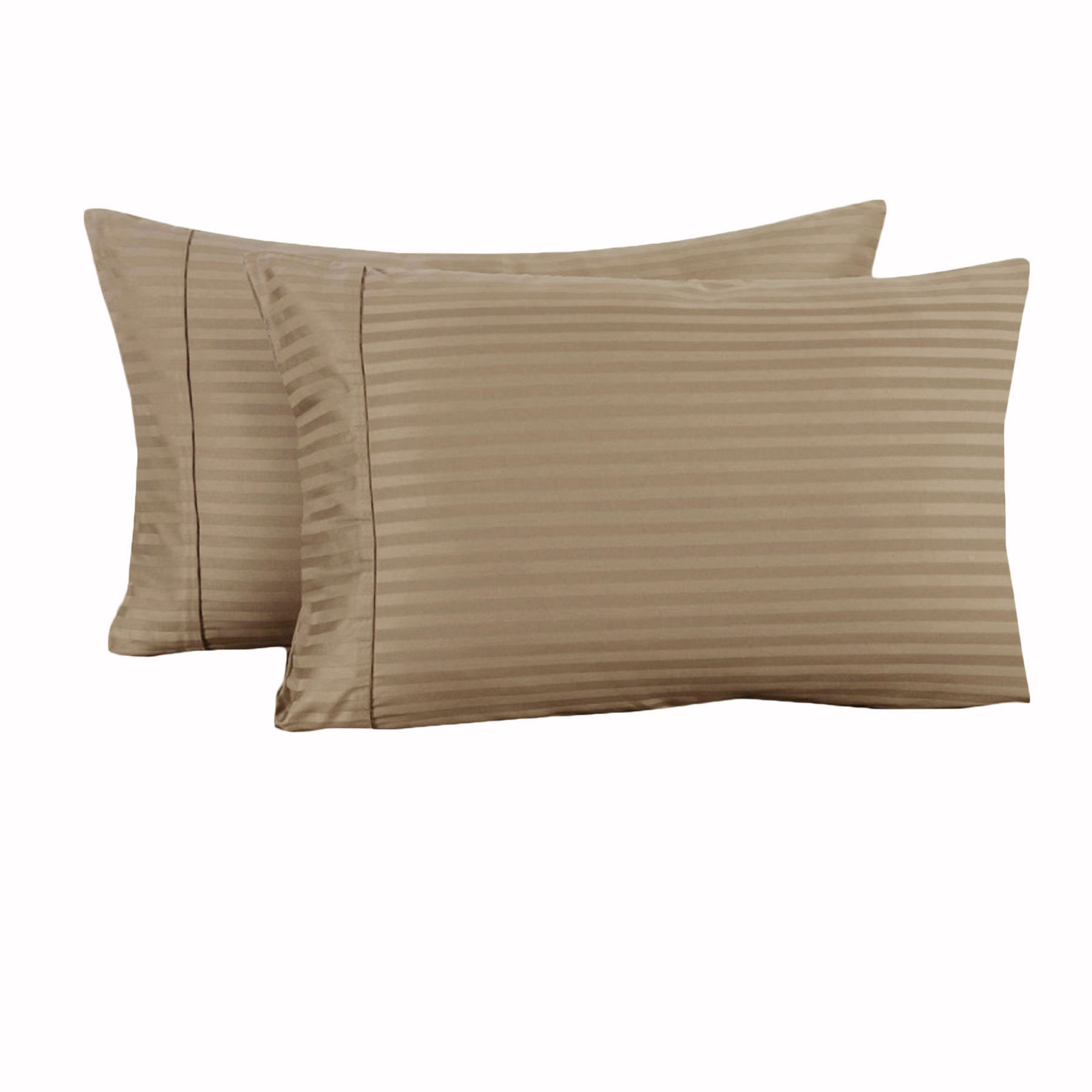 V442-HIN-PILLOWC-STRIPECUFFED-MOCHA-ST-82325-00 Accessorize 325TC Pair of Cuffed Standard Pillowcases Mocha - Image 1