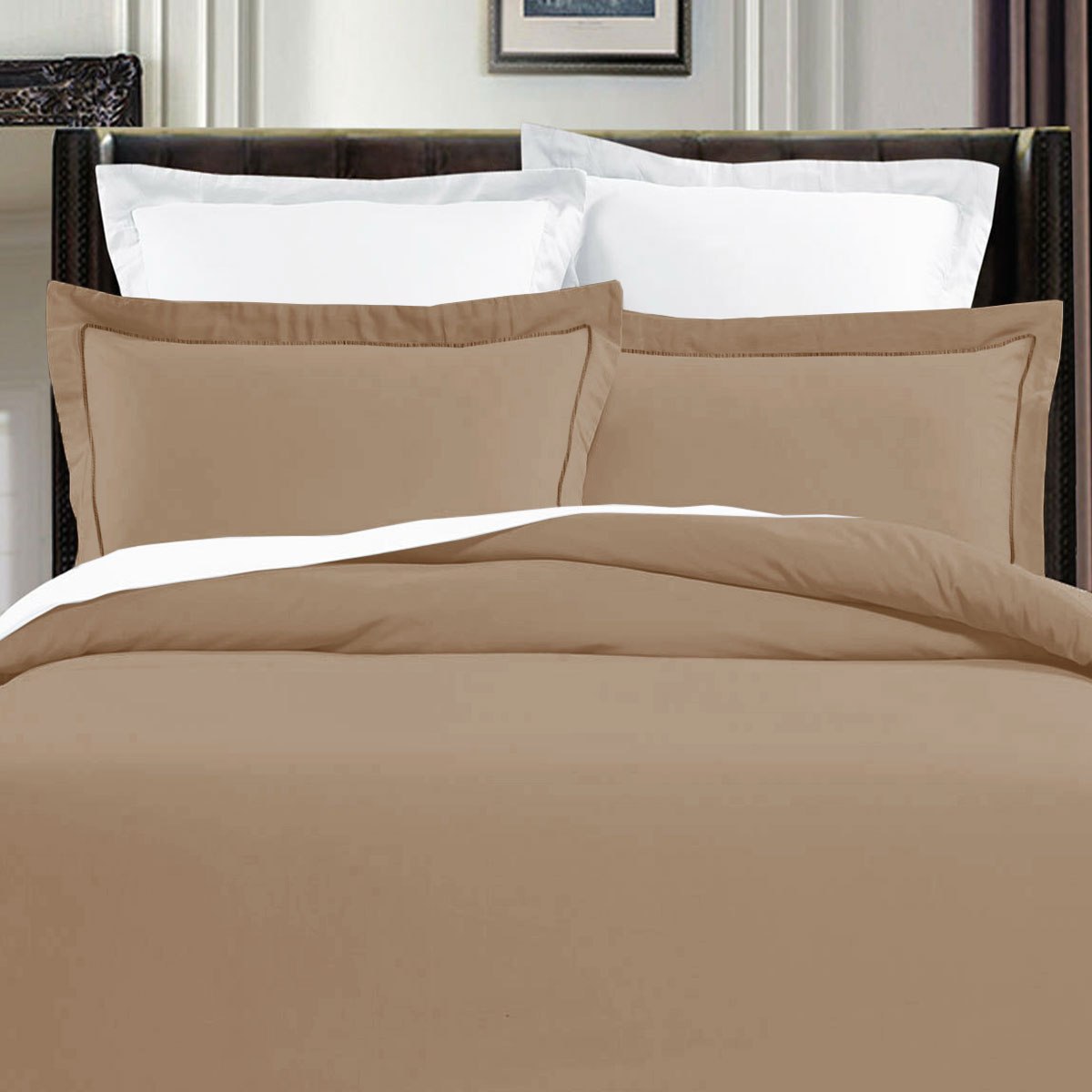 V442-HIN-QUILTCS-400TCPIMACOTTON-KHAKI-KI-82921-00 Grand Aterlier Pima Cotton Khaki Quilt Cover Set King - Image 1