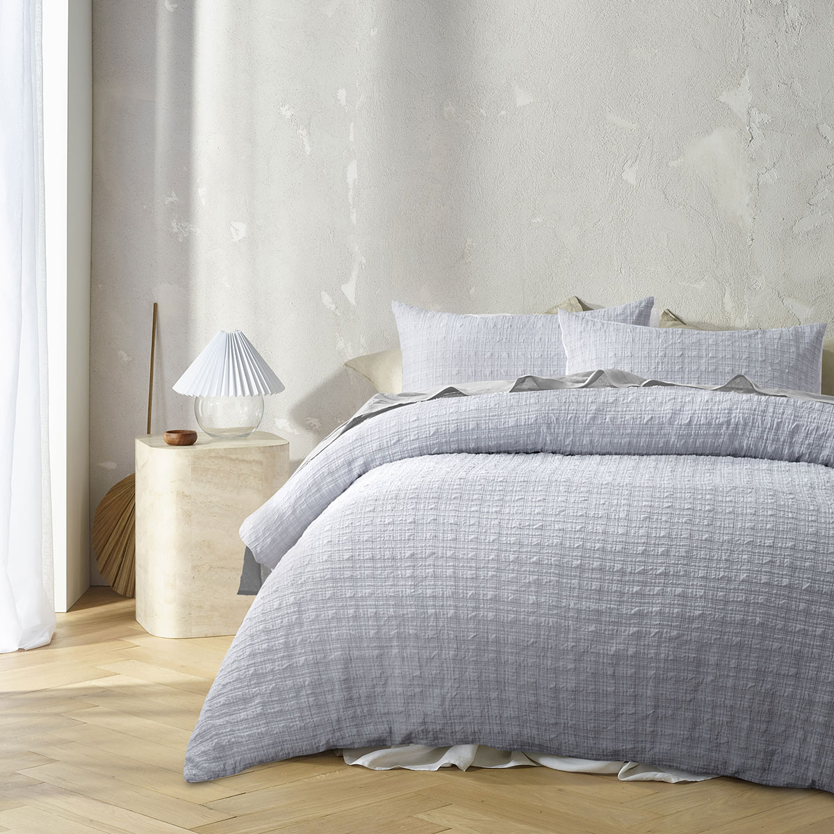 V442-HIN-QUILTCS-AUGUSTA-GREY-DS-202502280905-00 Accessorize Augusta Grey Ruched Quilt Cover Set Double - Image 1