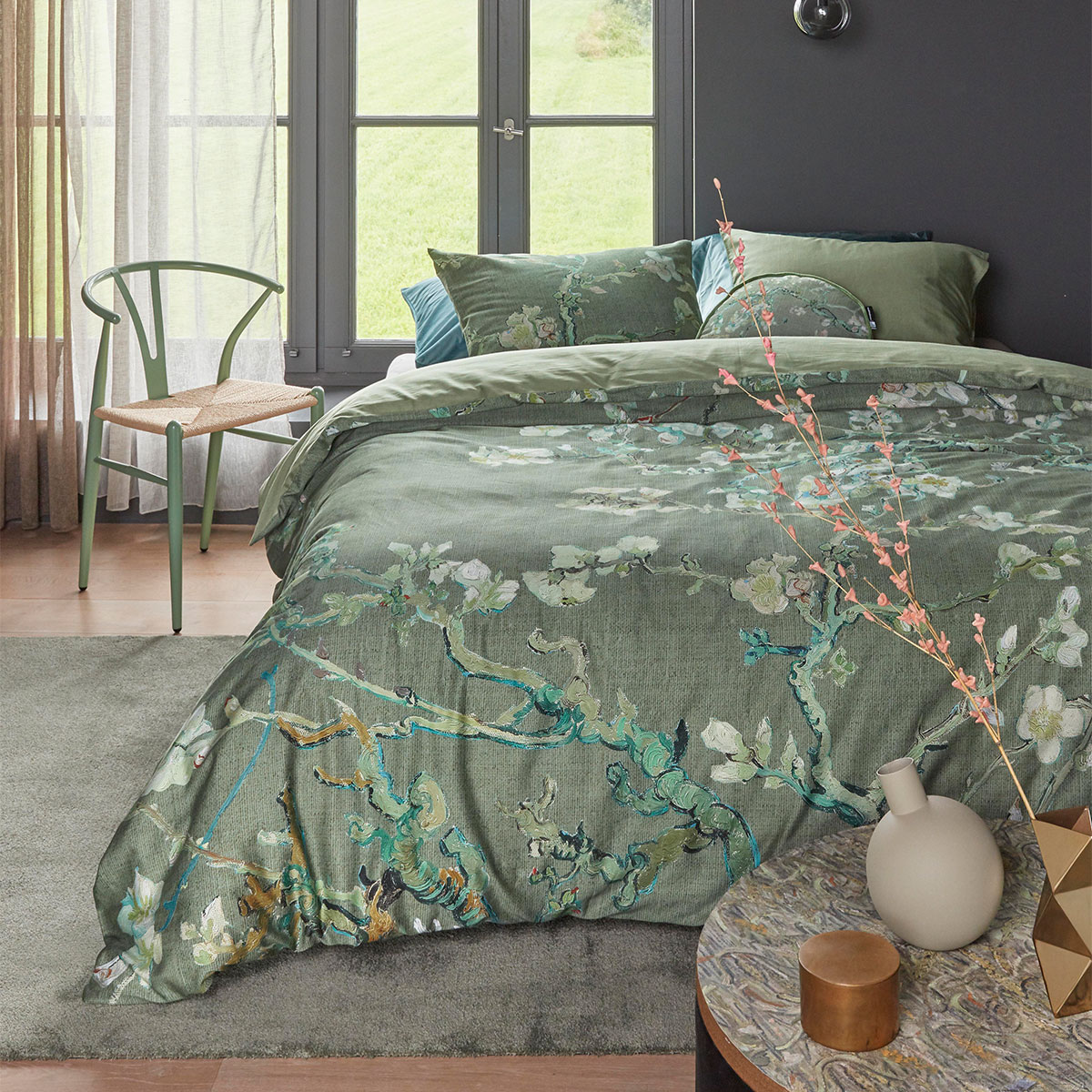 V442-HIN-QUILTCS-BLOSSOMING-GREEN-QS-82732-00 Bedding House Blossoming Green Cotton Sateen Quilt Cover Set Queen - Image 1